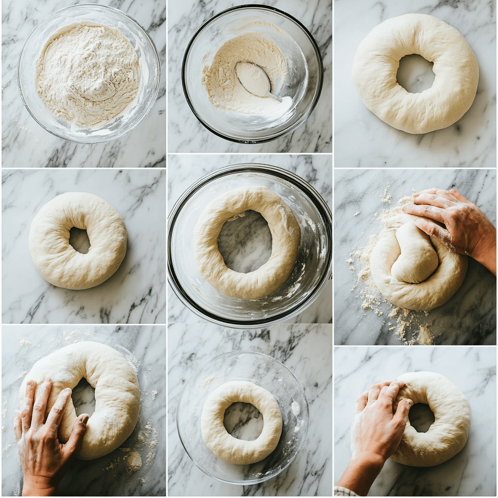 Step-by-step process of shaping high protein bagel dough
