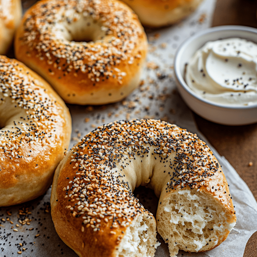 High protein bagels with Greek yogurt, topped with cream cheese