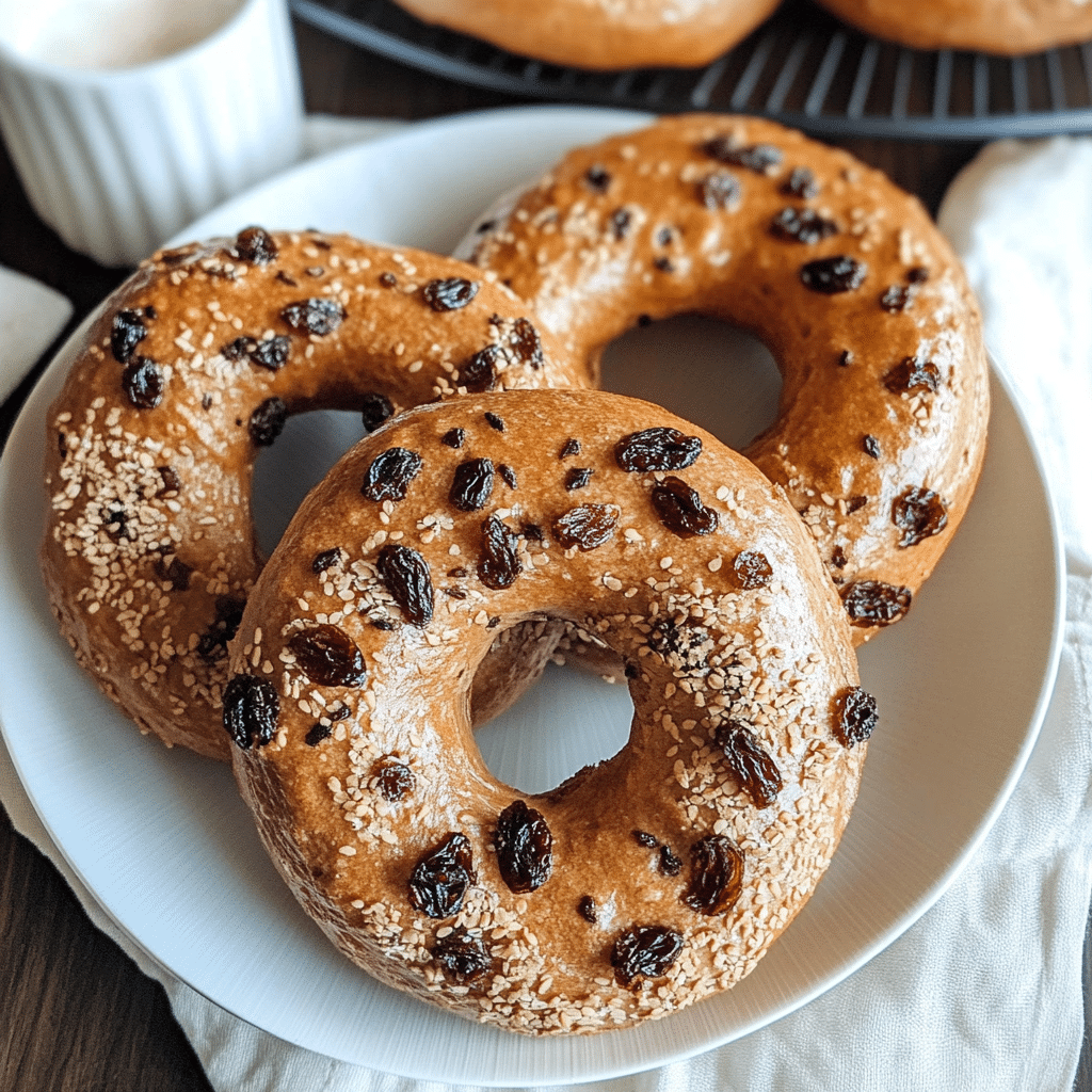 served cinnamon raisin bagel with spread
