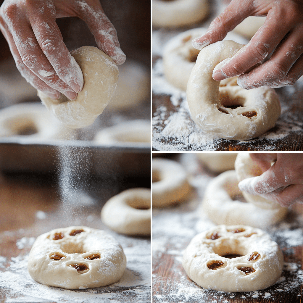 shaping cinnamon raisin bagel dough